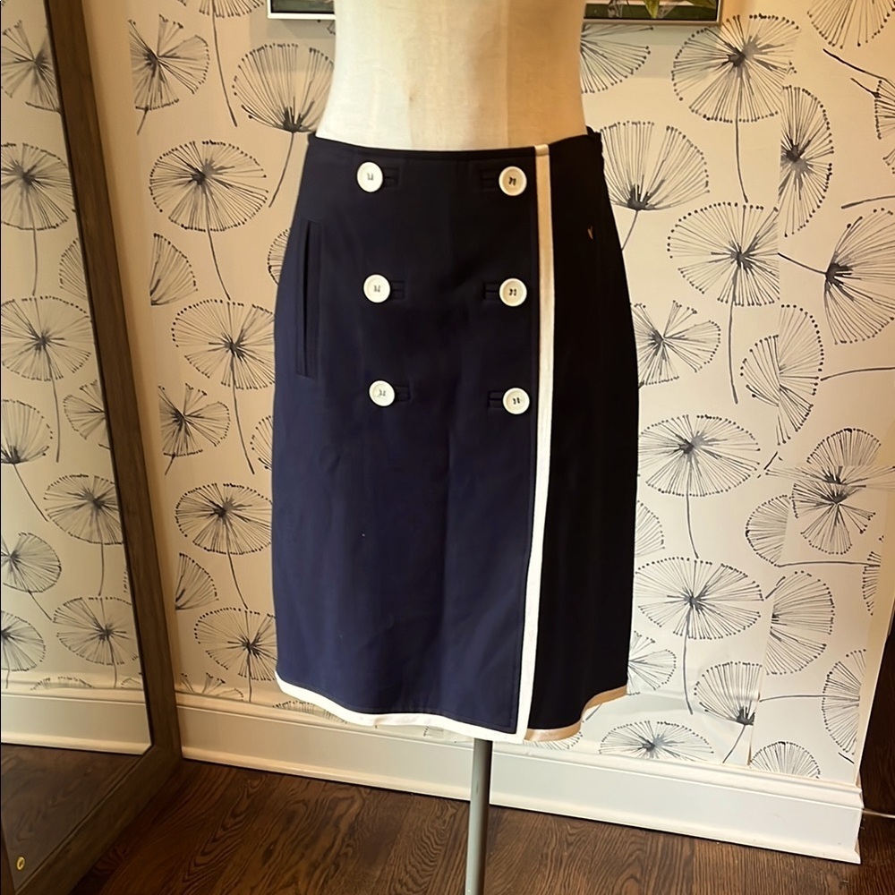 Talbots 2 Navy Blue Double-Breasted Skirt with White Trim